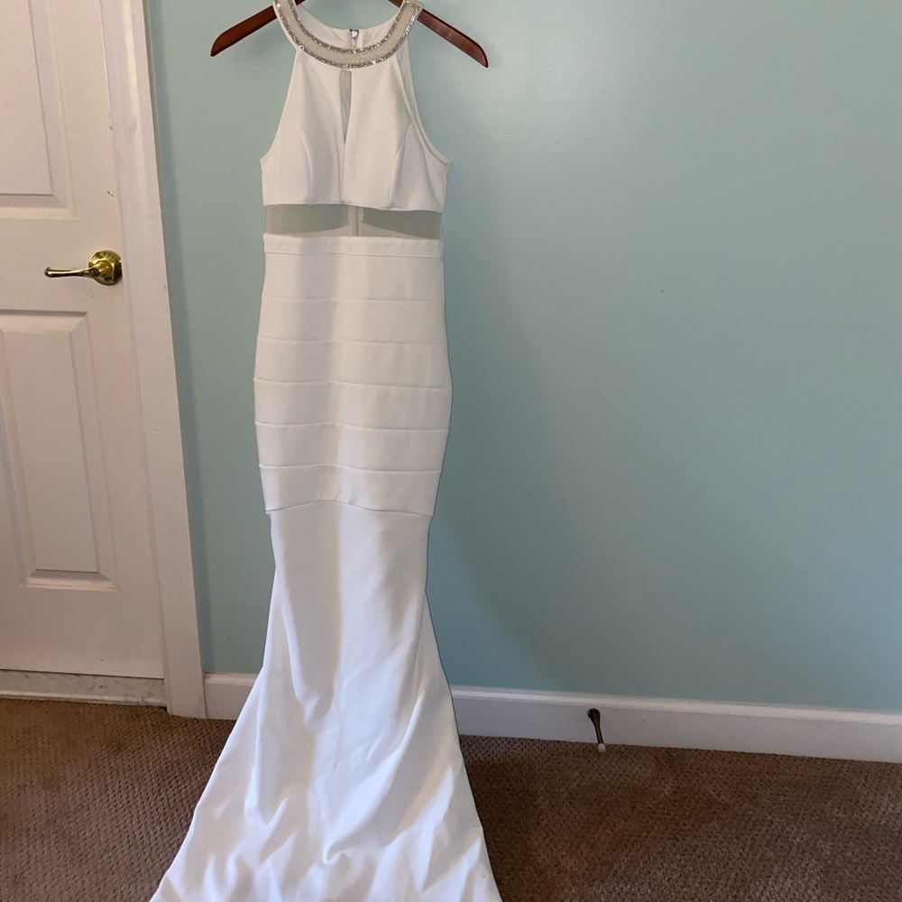 White, Mermaid-style, long prom dress WORN ONCE